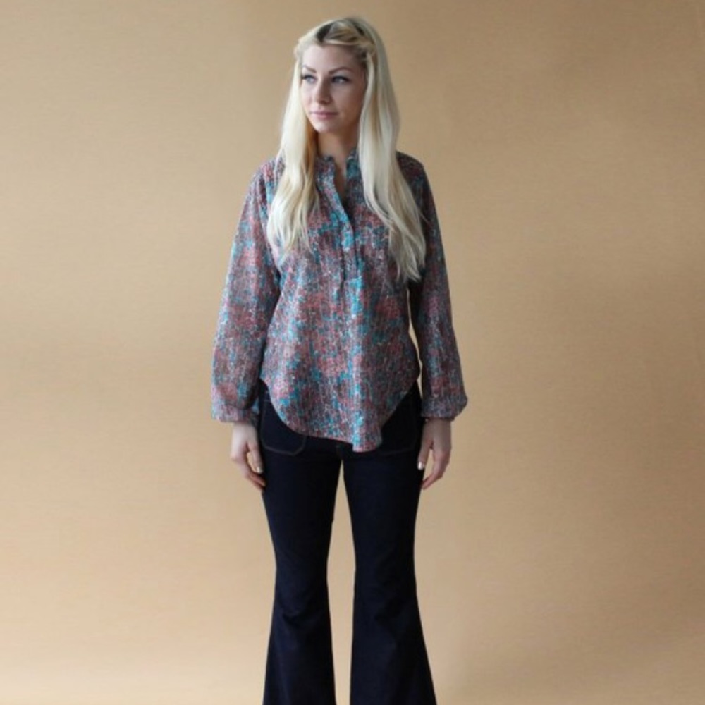 HIPPIE free people 1970s floral print BOHO blouse